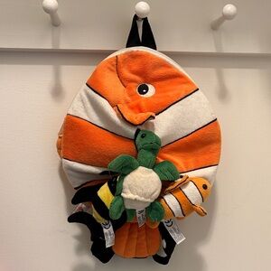 Orange Clownfish Plush Backpack with Green Turtle and Sea Friends